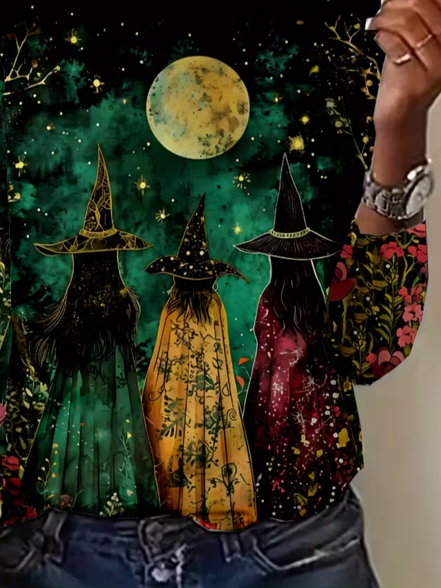 Women's Long Sleeve T-shirt Spring/Fall Black Halloween Printing Jersey Crew Neck Daily Going Out Casual Top