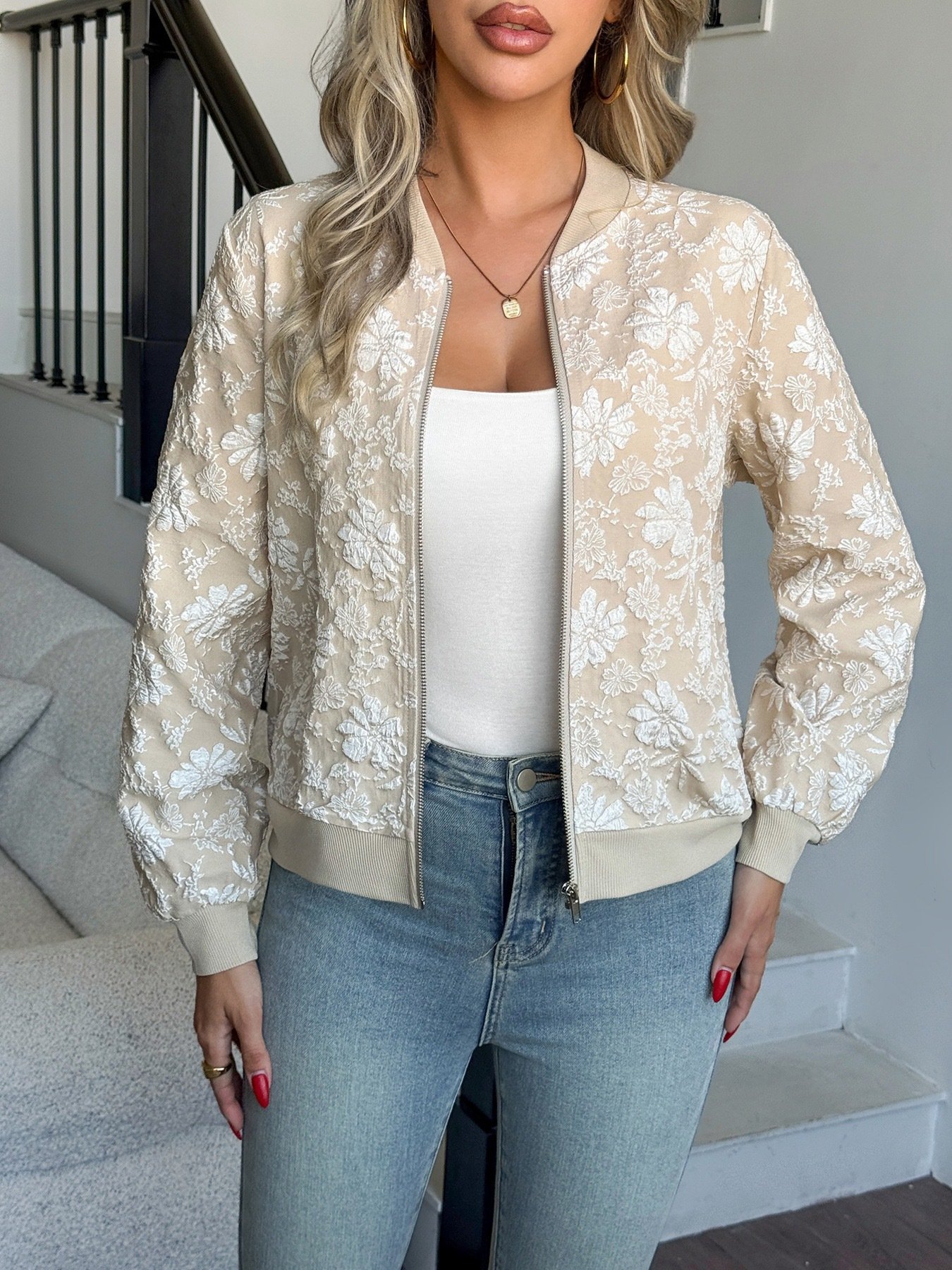 Ethnic Regular Fit Stand Collar Autumn And Winter New Jacquard Zipper Jacket Loose Temperament Commuting Casual Tops Women's Coat