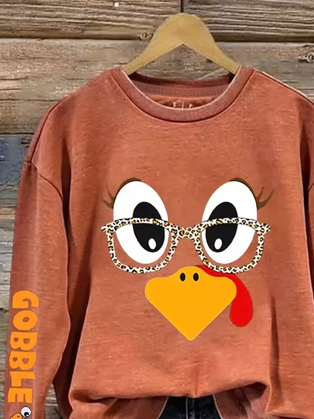 Women's Thanksgiving Turkey Print Casual Crew Neck Sweatshirt