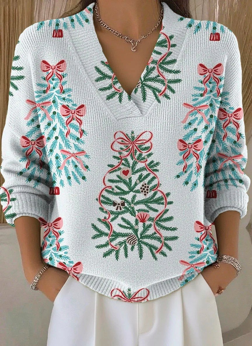 Loose V Neck Christmas Vintage Sweater