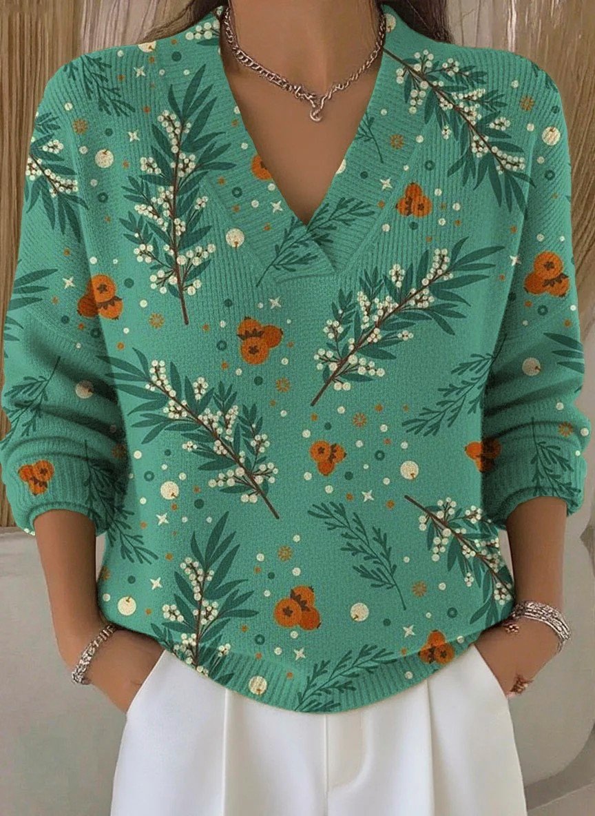 Loose V Neck Christmas Vintage Sweater