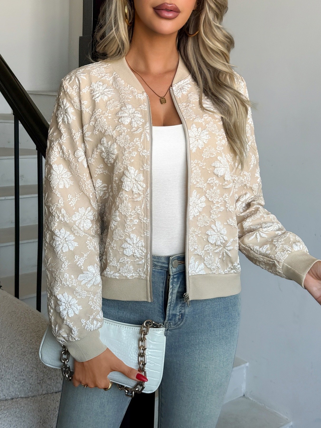 Ethnic Regular Fit Stand Collar Autumn And Winter New Jacquard Zipper Jacket Loose Temperament Commuting Casual Tops Women's Coat