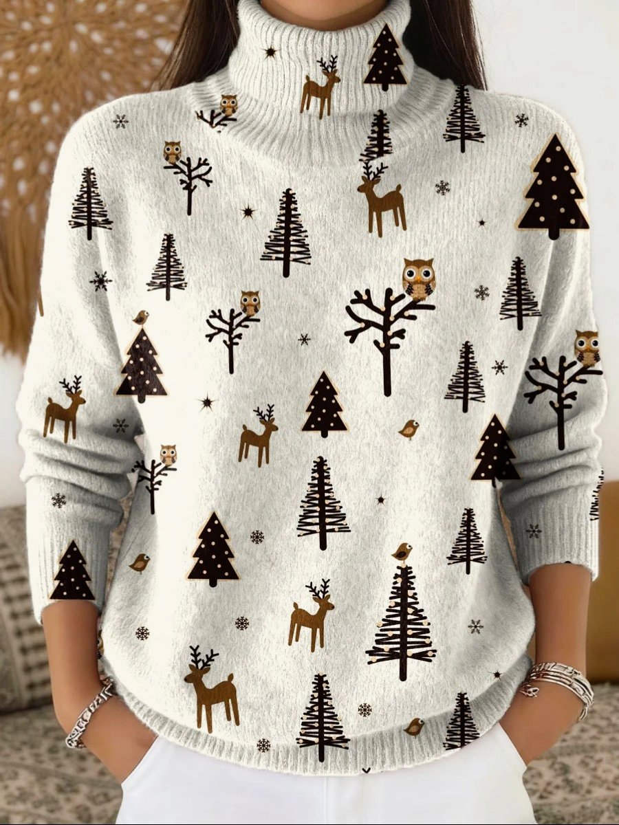 Casual Turtleneck Christmas Tree Loose Sweater
