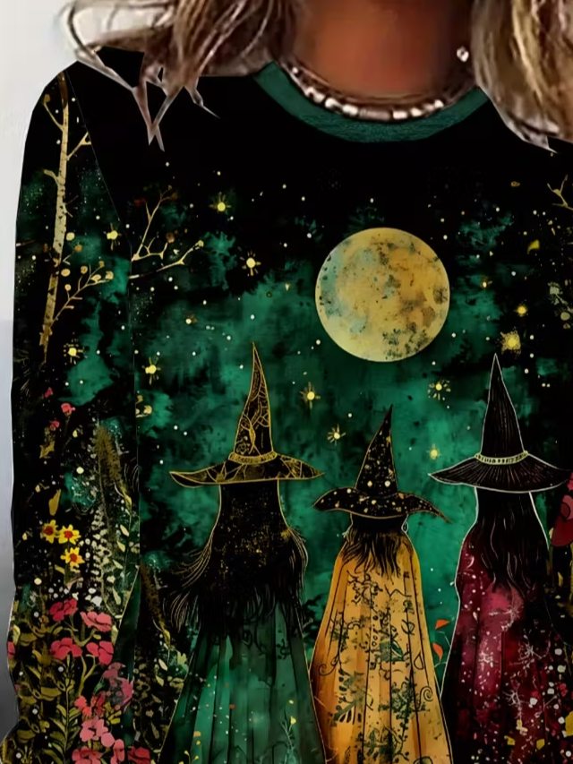 Women's Long Sleeve T-shirt Spring/Fall Black Halloween Printing Jersey Crew Neck Daily Going Out Casual Top