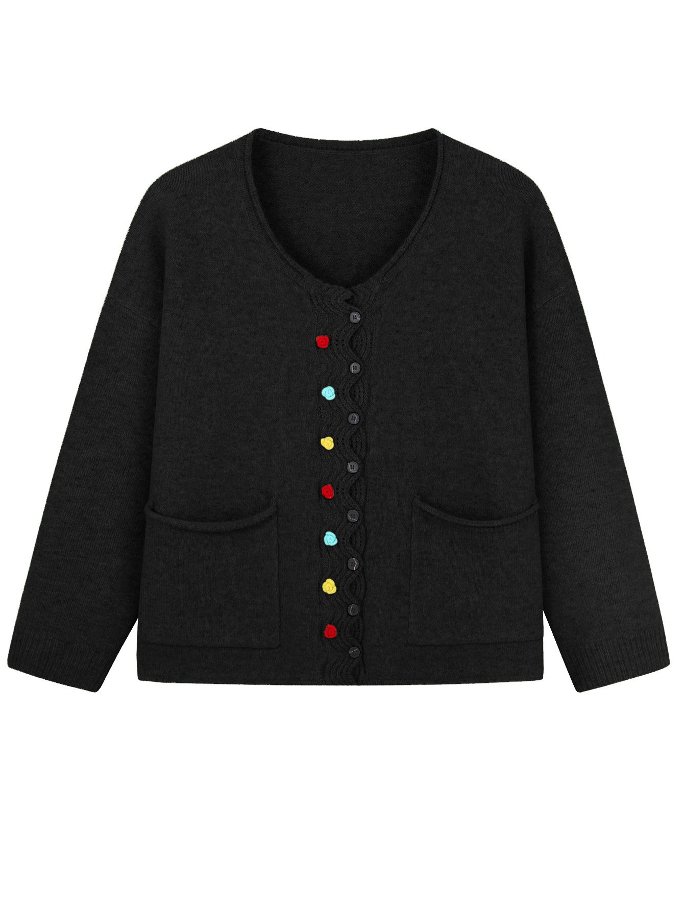 Casual Multicolor Block V Neck Loose Cardigan