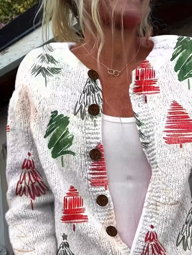 Women's Christmas Print Casual Cardigan
