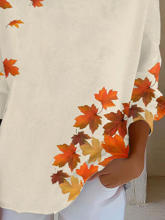 Casual Printing Crew Neck Maple Leaf Sweater