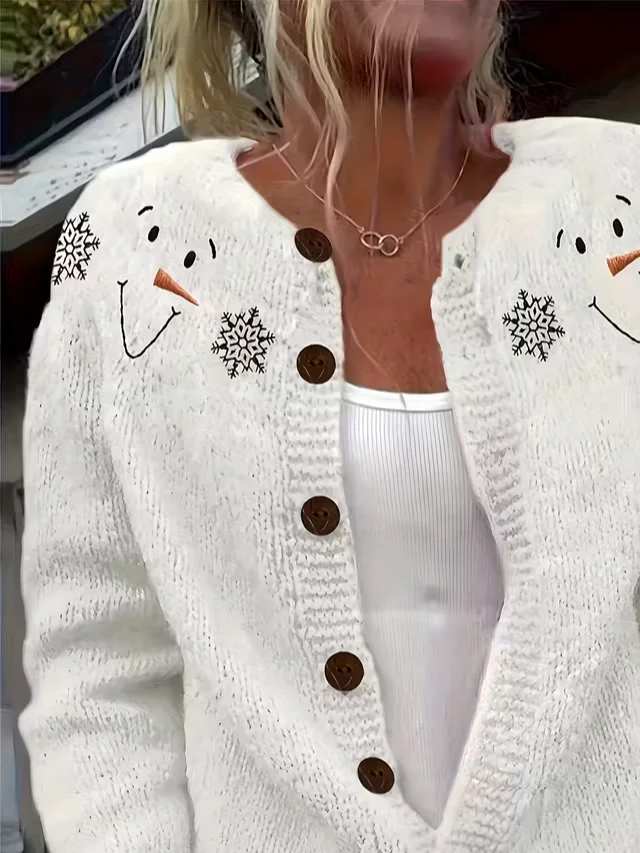 Christmas Snowman Casual Printing Cardigan