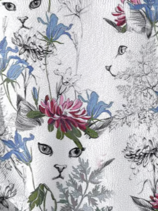 Women's Floral Cat Print Long Sleeve Top