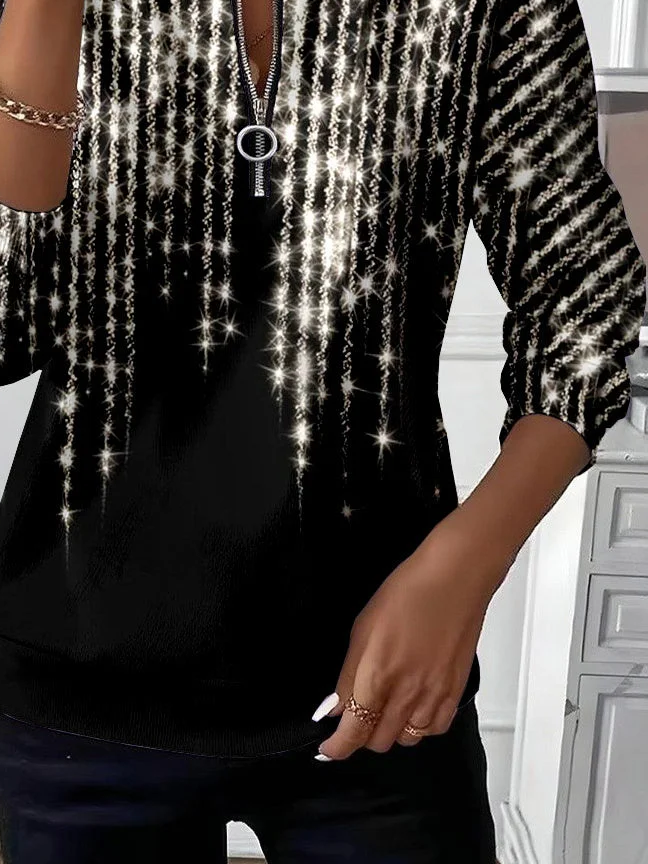 Women's Abstract Print Casual Zip-Up Long Sleeve Sweatshirt