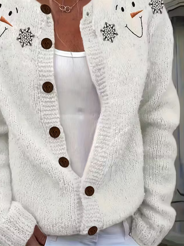 Christmas Snowman Casual Printing Cardigan