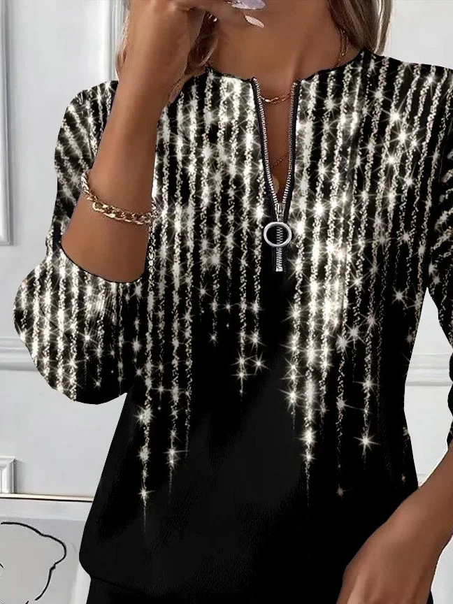 Women's Abstract Print Casual Zip-Up Long Sleeve Sweatshirt