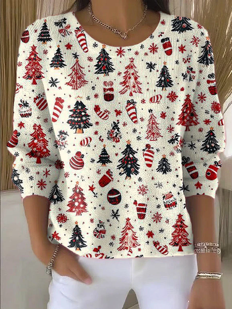 Casual Christmas Crew Neck Printing Sweater