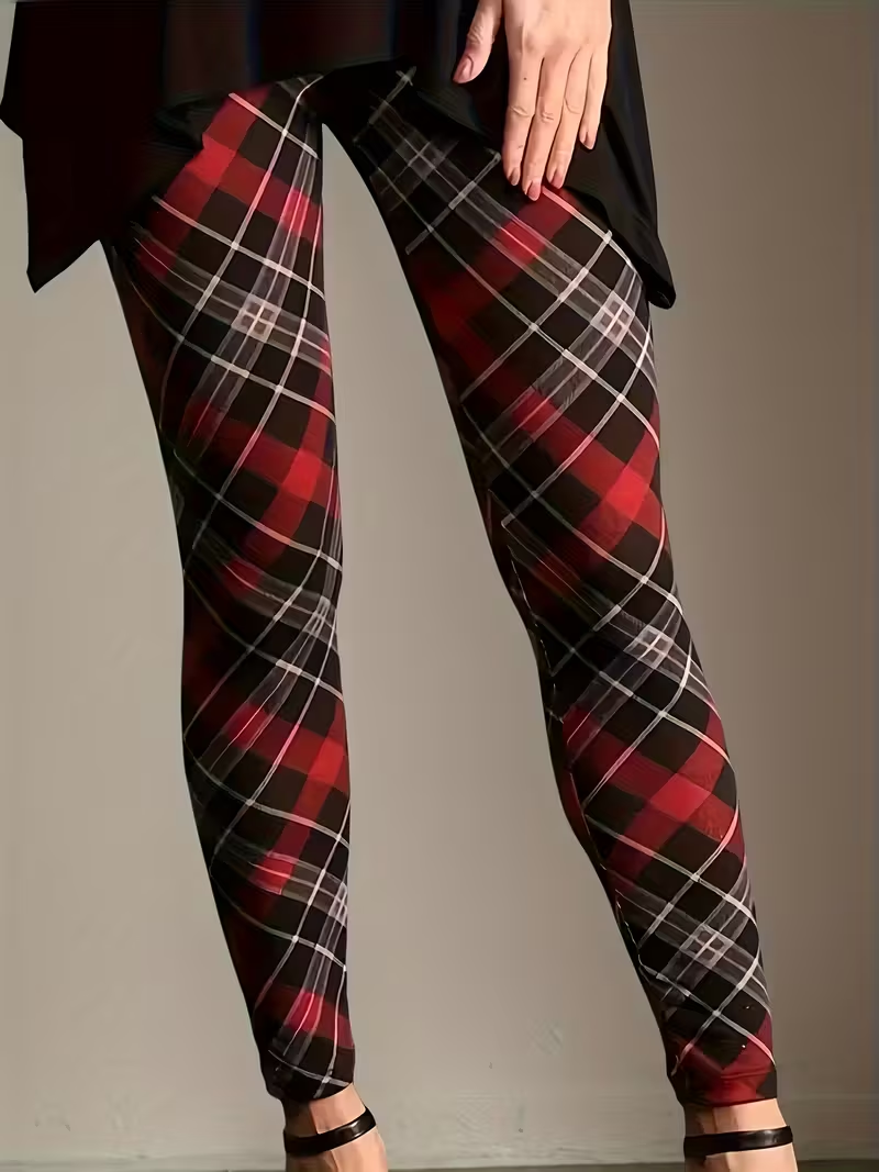 Women's Christmas Plaid Print Casual Leggings