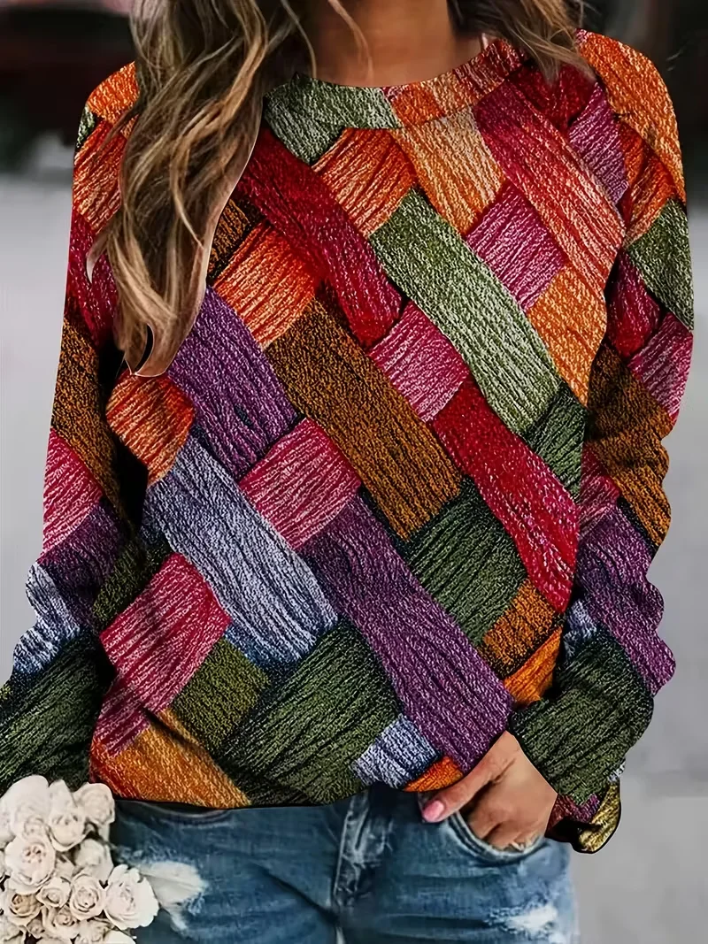 Women's Long Sleeve T-shirt Spring/Fall As Picture Abstract Printing Jersey Crew Neck Daily Going Out Casual Top