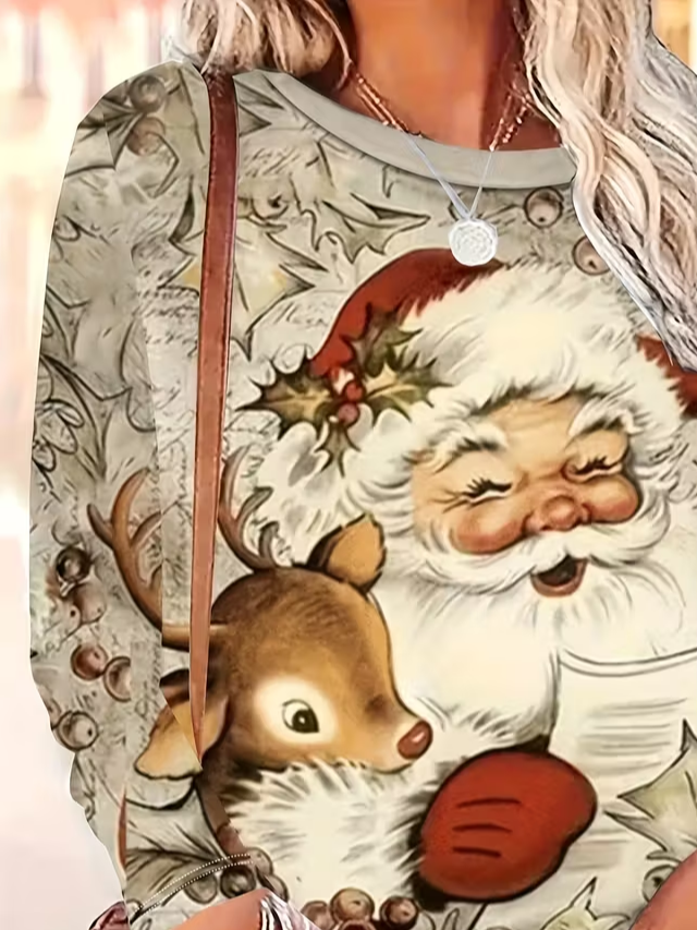 Women's Long Sleeve T-shirt Spring/Fall Oatmeal Christmas Printing Jersey Crew Neck Daily Going Out Casual Top
