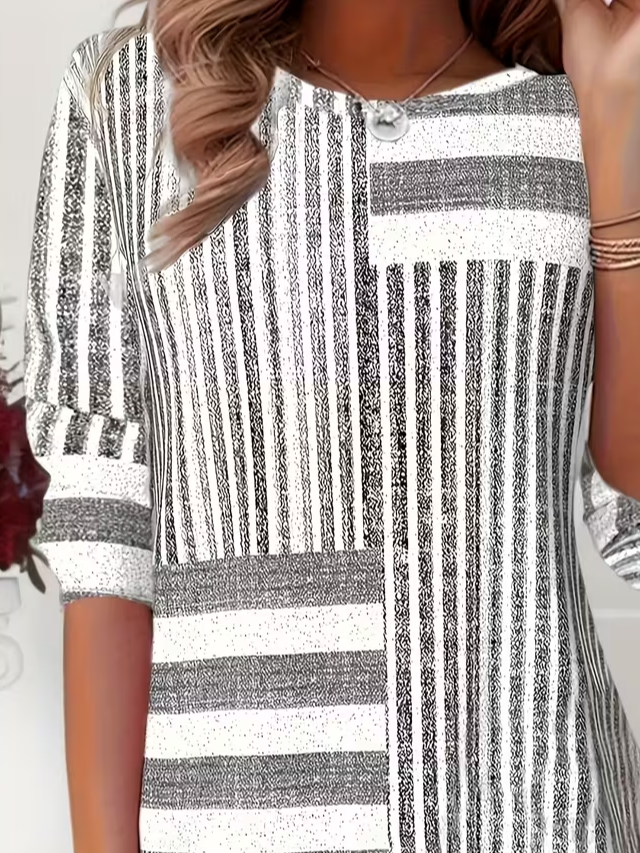 Women's Long Sleeve T-shirt Spring/Fall Gray Striped Jersey Crew Neck Daily Going Out Casual Tunic Top