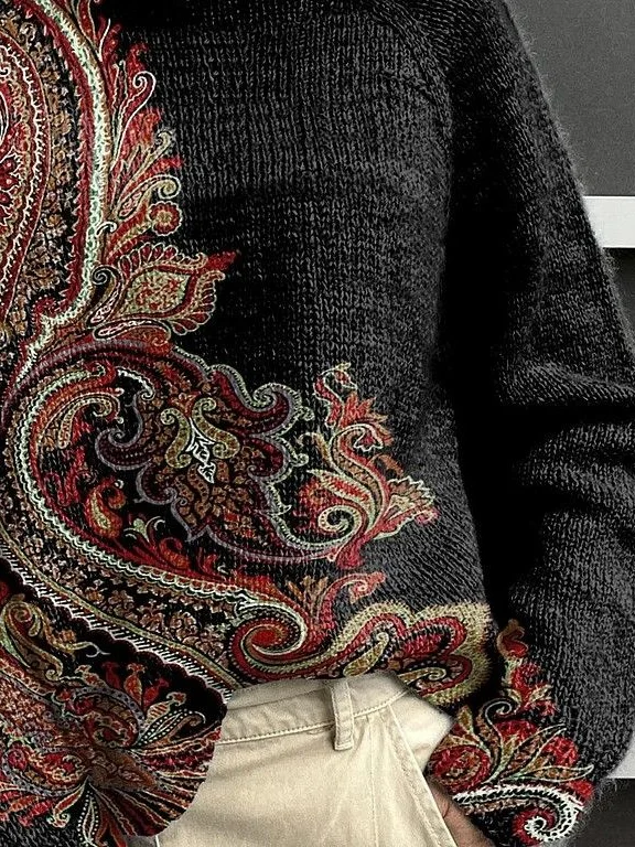 Women's Ethnic Pattern Print Casual Turtleneck Long-Sleeved Sweater