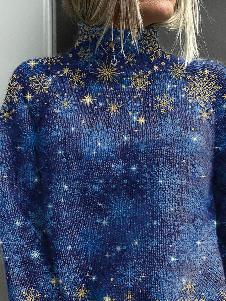 Women's Christmas Snowflake Print Casual Turtleneck Long Sleeve Sweater