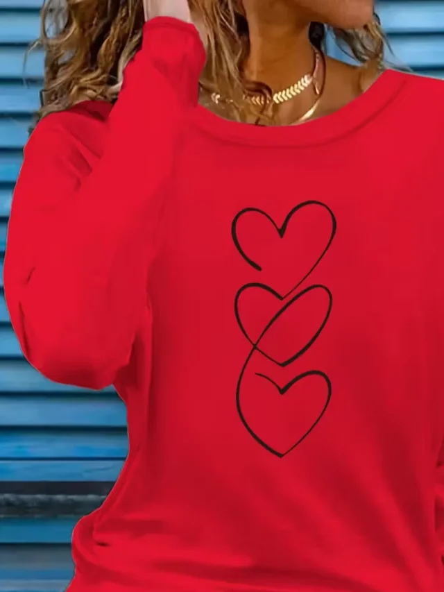 Women's Long Sleeve T-shirt Spring/Fall Red Christmas Printing Jersey Crew Neck Daily Going Out Casual Top