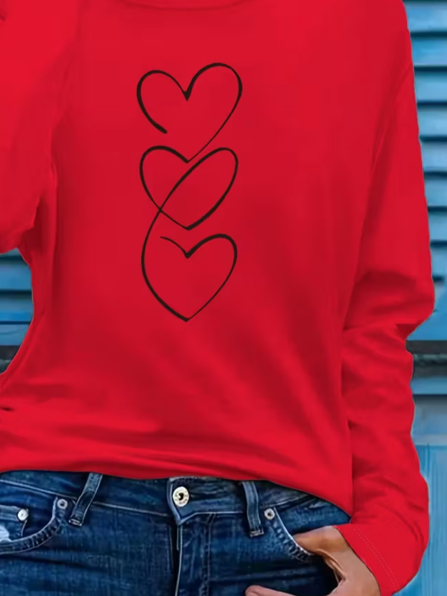 Women's Long Sleeve T-shirt Spring/Fall Red Christmas Printing Jersey Crew Neck Daily Going Out Casual Top