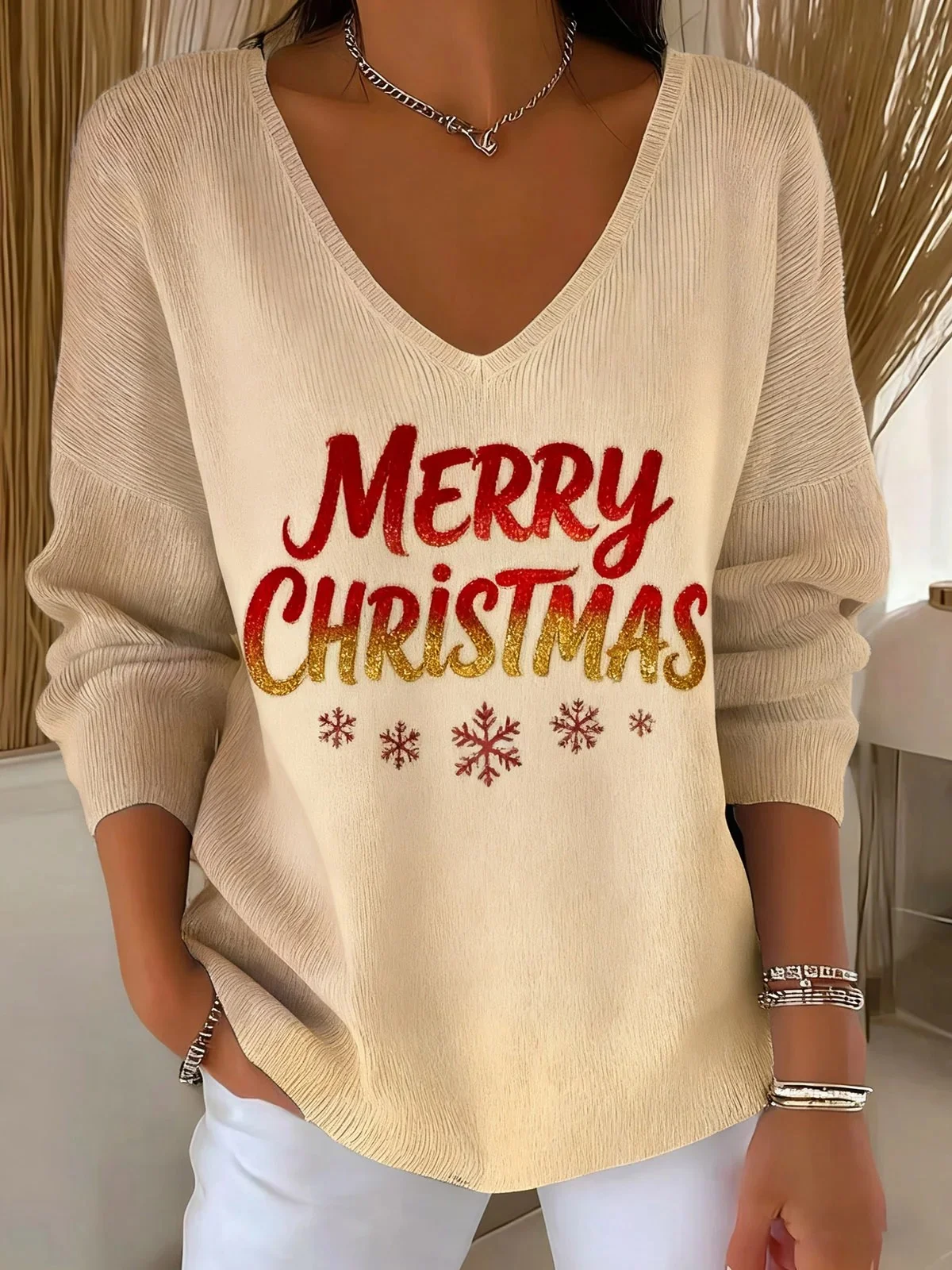 Casual Loose Christmas Tree Knit Top