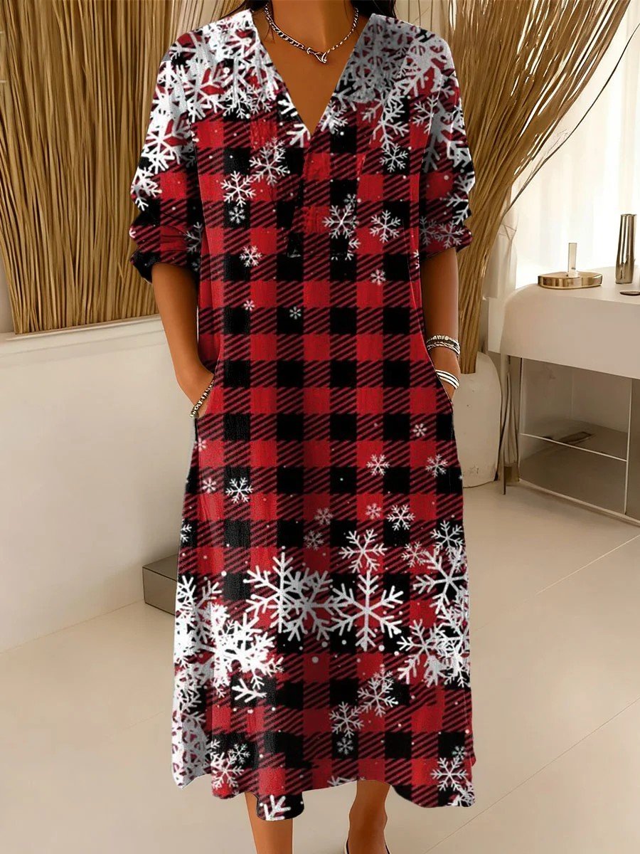 Loose V Neck Gradient Pattern Vintage Dress