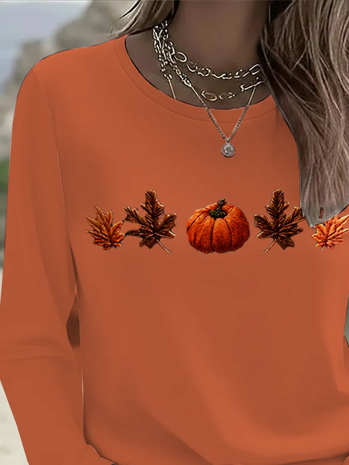 Women's Long Sleeve T-shirt Spring/Fall Orange Halloween (pumpkin) Printing Jersey Crew Neck Daily Going Out Casual Top