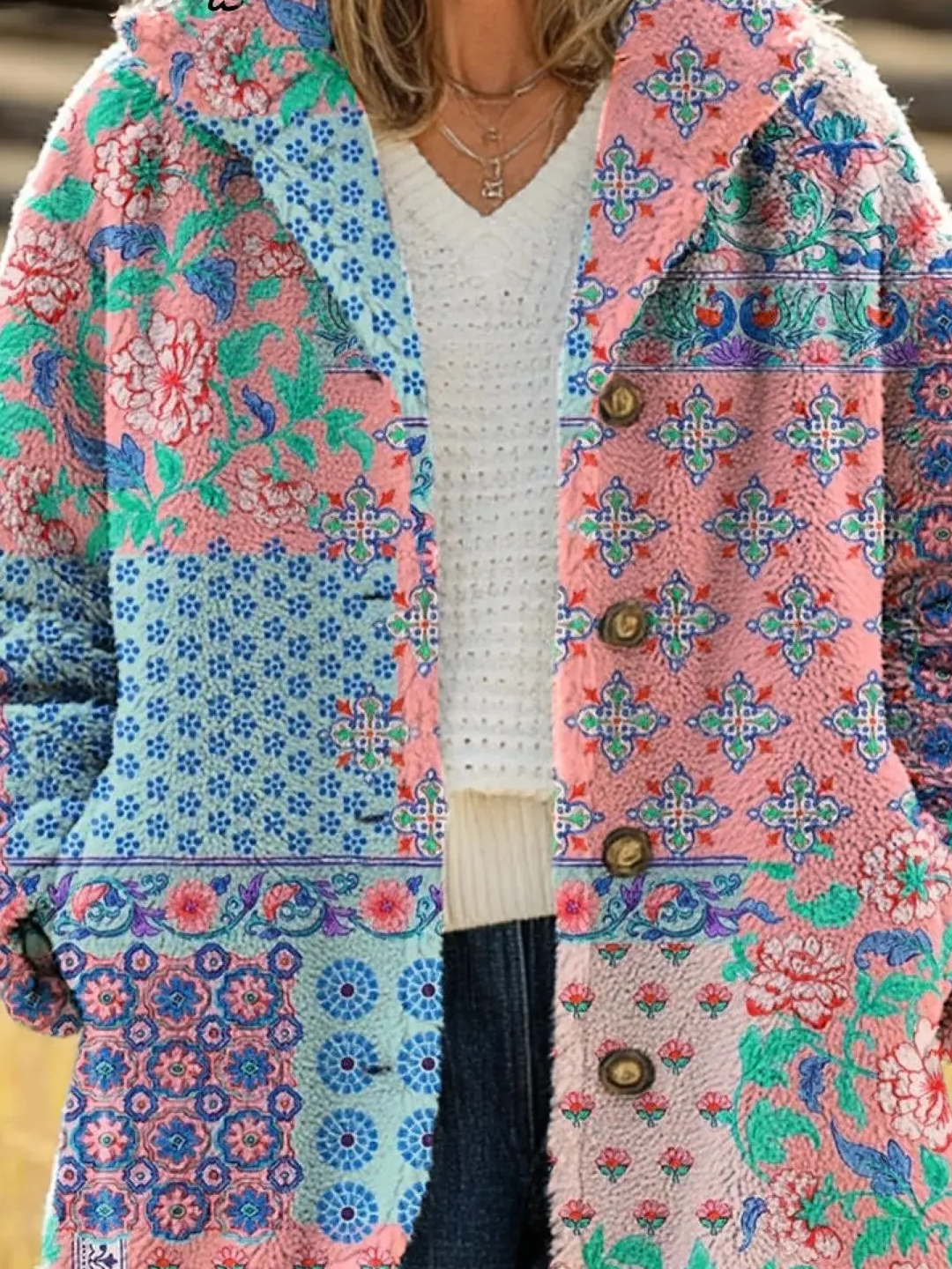 Women's Printed Casual Loose Cardigan Flannel Jacket