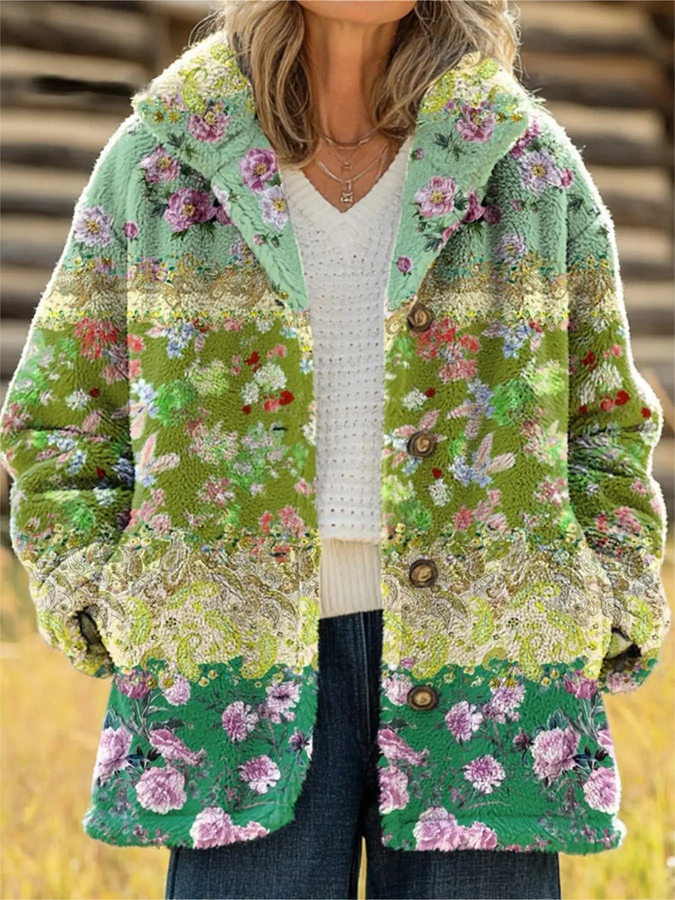 Women's Printed Casual Loose Cardigan Flannel Jacket