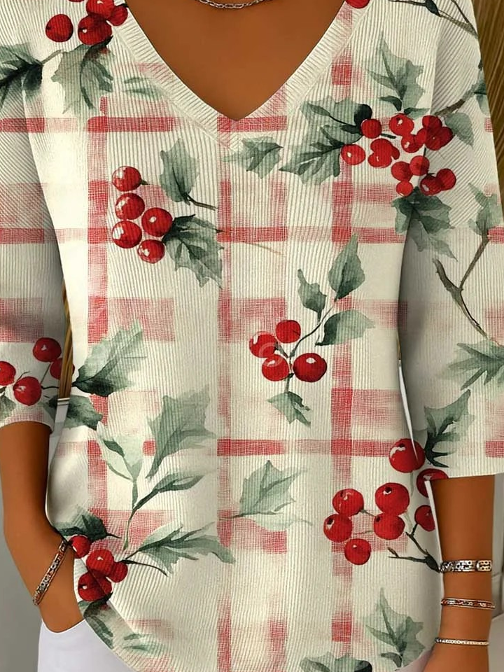 Christmas V Neck Vintage Loose T-Shirt