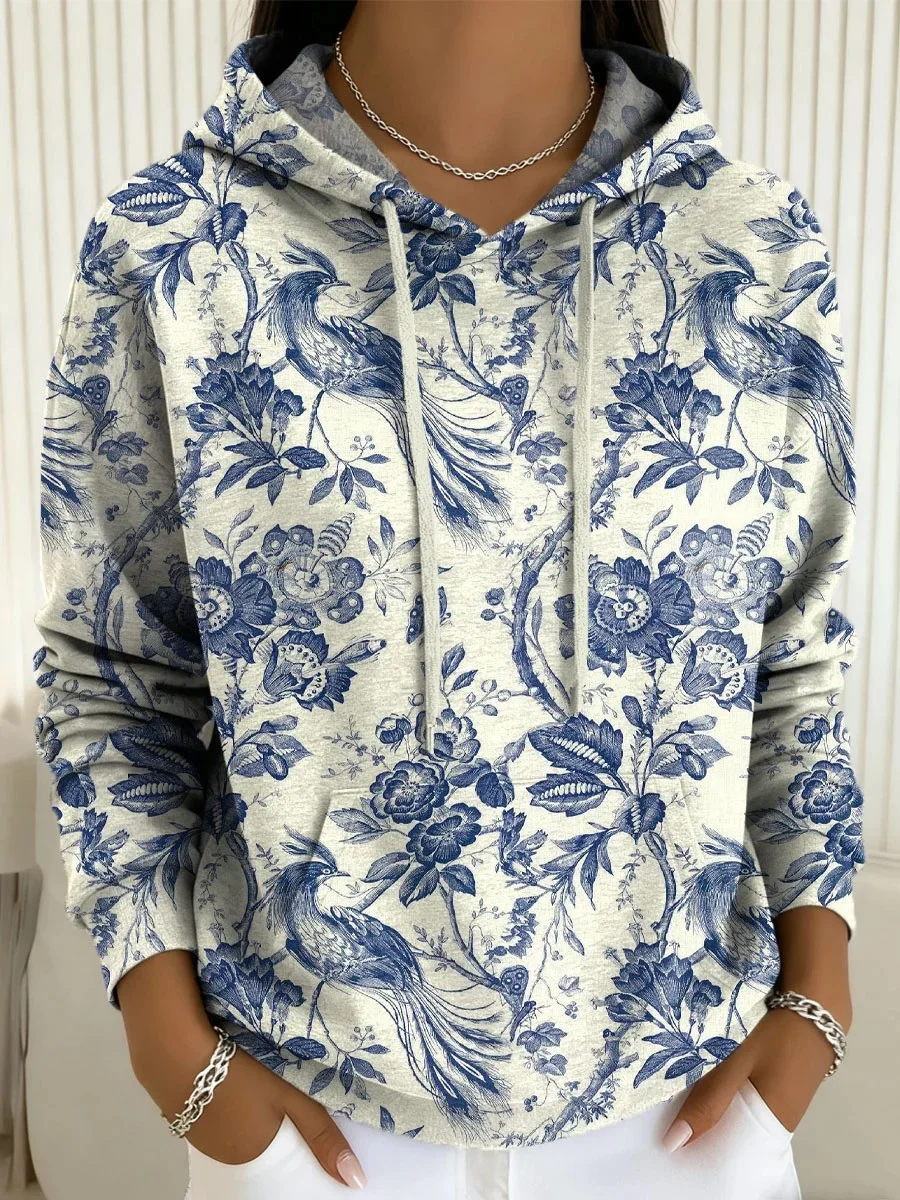 Women's Printed Casual Pocket Hooded Sweatshirt