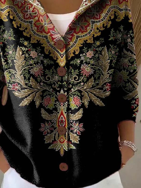 Women's Floral Print Hooded Button Cardigan