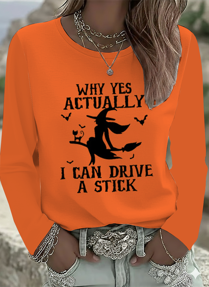 Women's Long Sleeve T-shirt Spring/Fall Orange Halloween Printing Jersey Crew Neck Daily Going Out Casual Top