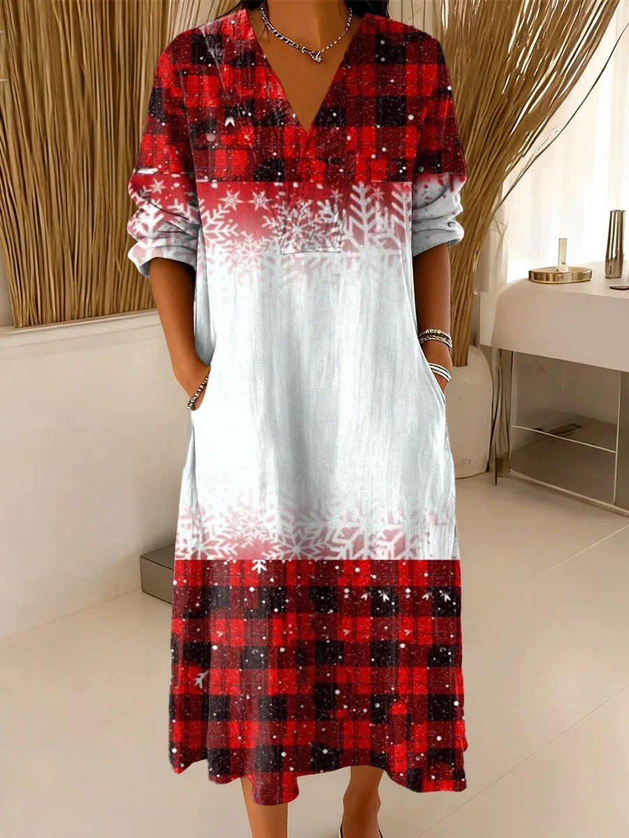 Christmas V Neck Vintage Dress With No