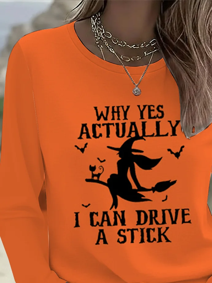 Women's Long Sleeve T-shirt Spring/Fall Orange Halloween Printing Jersey Crew Neck Daily Going Out Casual Top