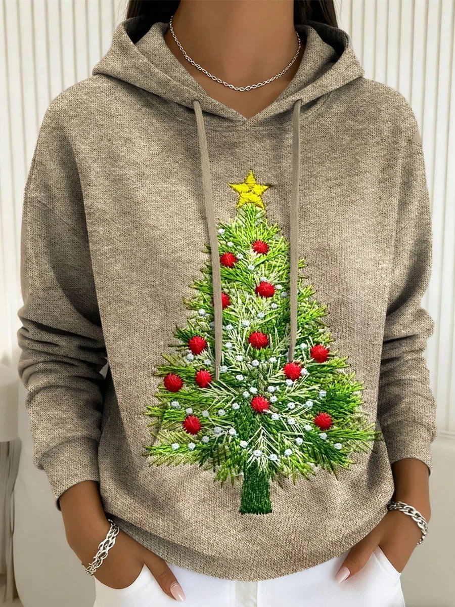 Women's Christmas Tree Print Casual Hooded Sweatshirt