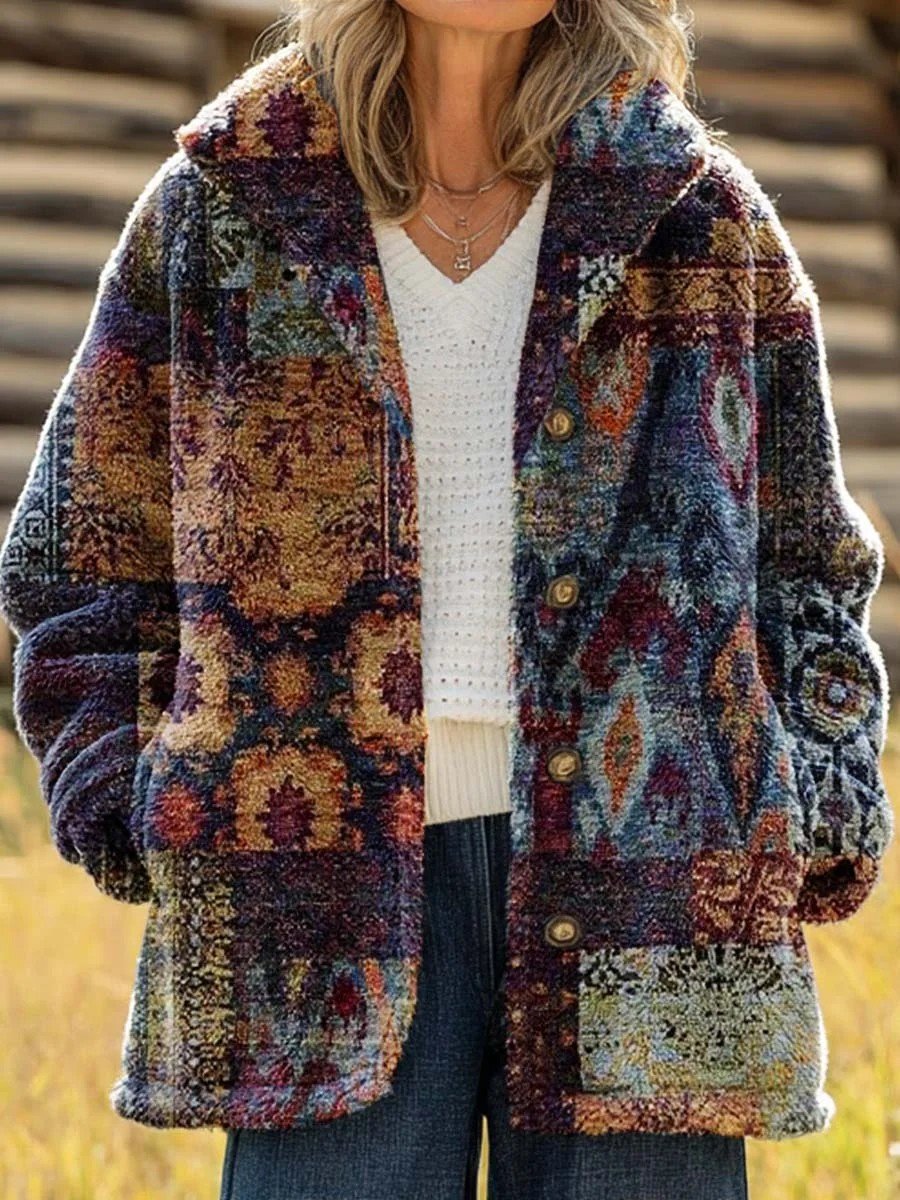 Women's Printed Casual Loose Cardigan Flannel Jacket