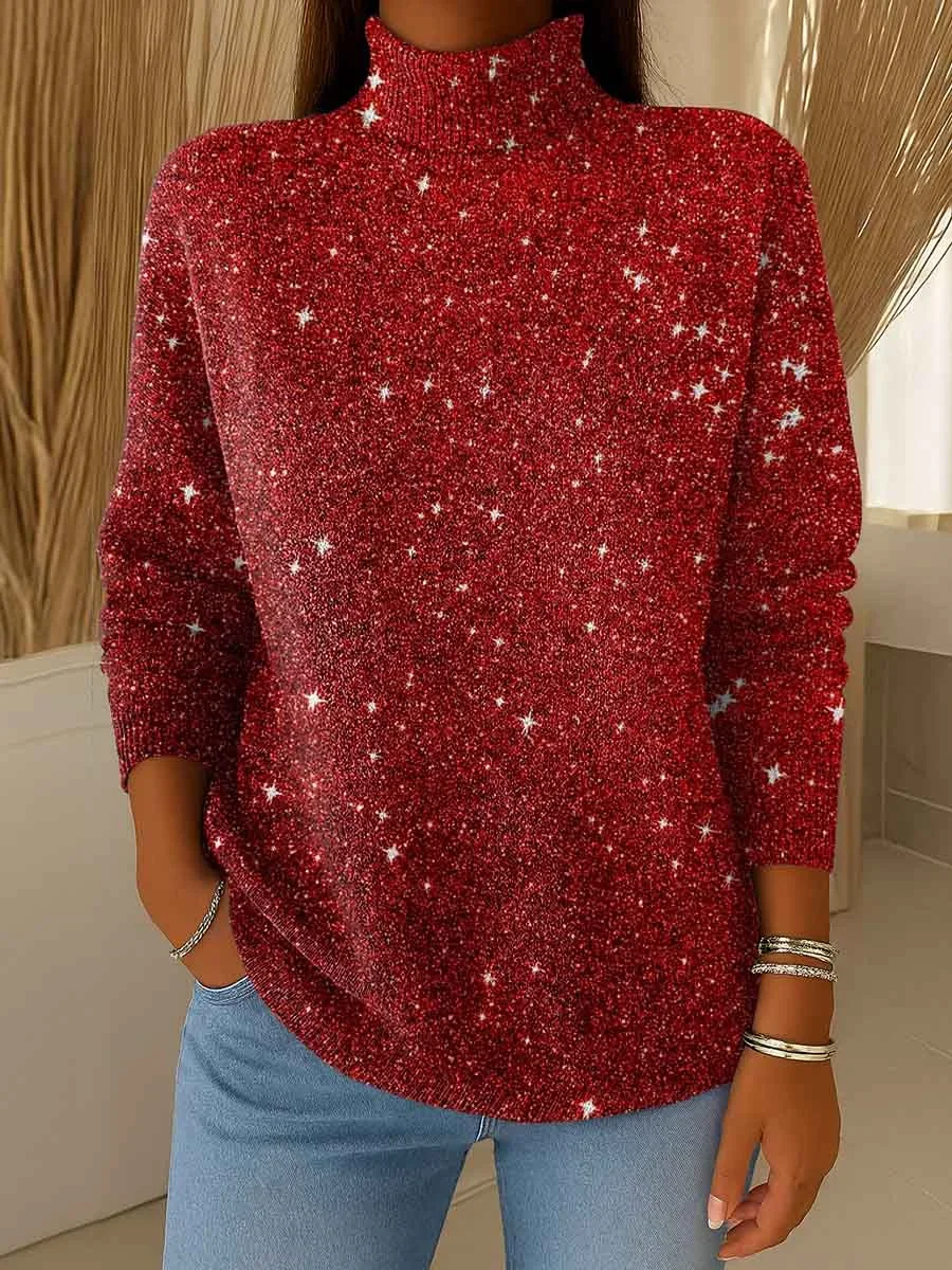 Women's Christmas Print Casual Turtleneck Long Sleeve Sweater