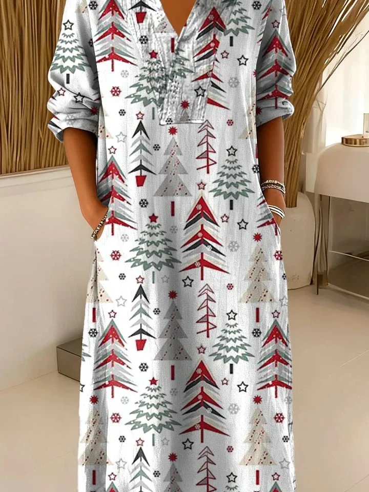 Loose Linen Blend Casual Dress With No
