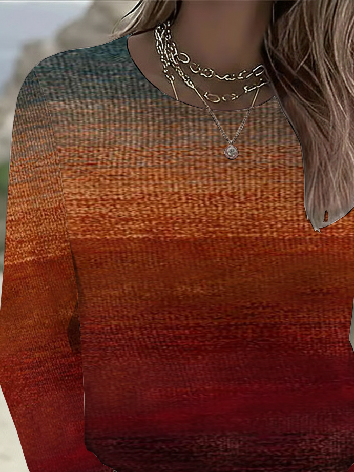 Women's Long Sleeve T-shirt Spring/Fall Brown Abstract Printing Jersey Crew Neck Daily Going Out Casual Top