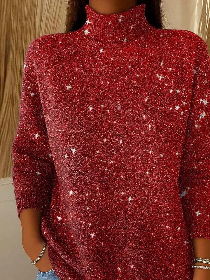 Women's Christmas Print Casual Turtleneck Long Sleeve Sweater