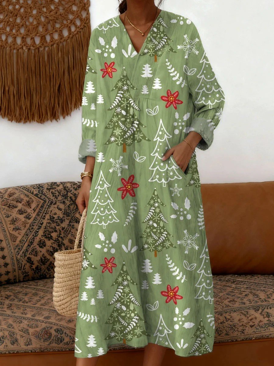 Christmas Casual Linen Blend Dress With No