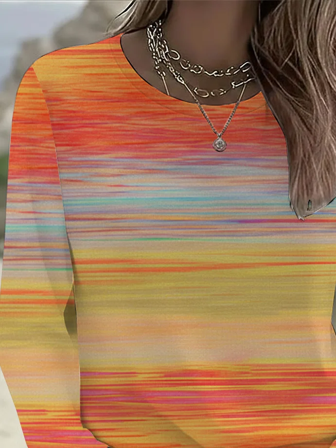 Women's Long Sleeve T-shirt Spring/Fall Orange Abstract Printing Jersey Crew Neck Daily Going Out Casual Top