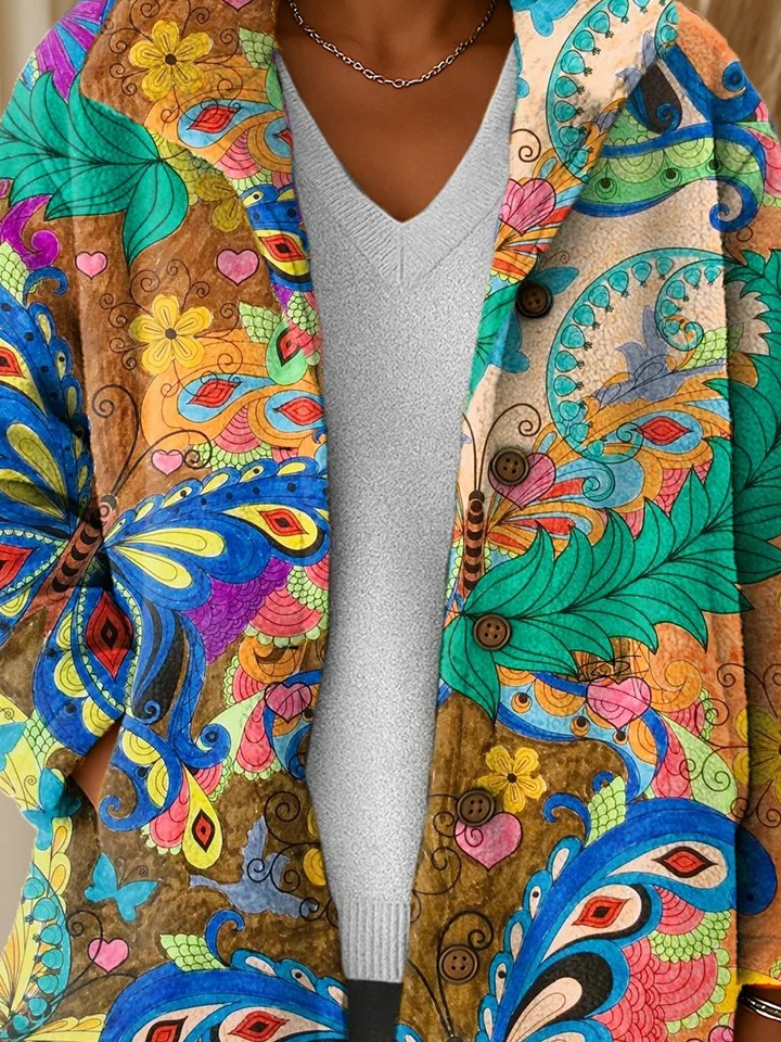 Gradient Pattern Flannel Boho Teddy Jacket