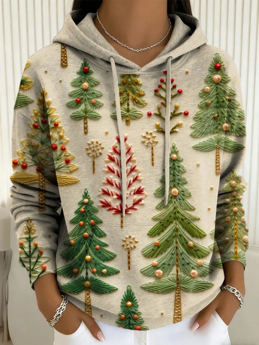 Women's Christmas Tree Print Casual Hooded Sweatshirt