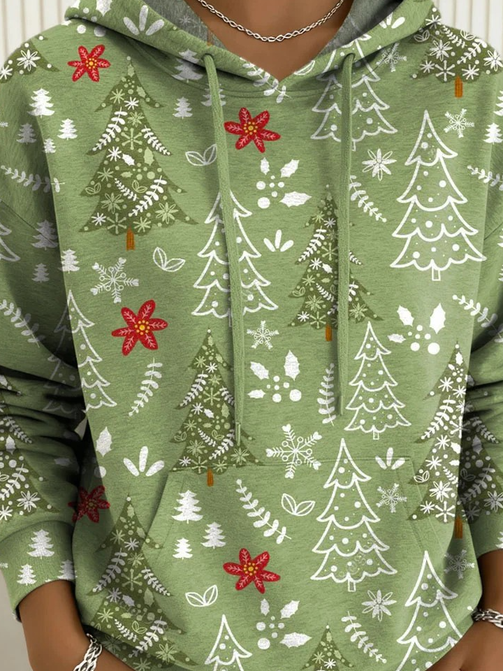 Women's Christmas Tree Print Casual Pocket Hoodie