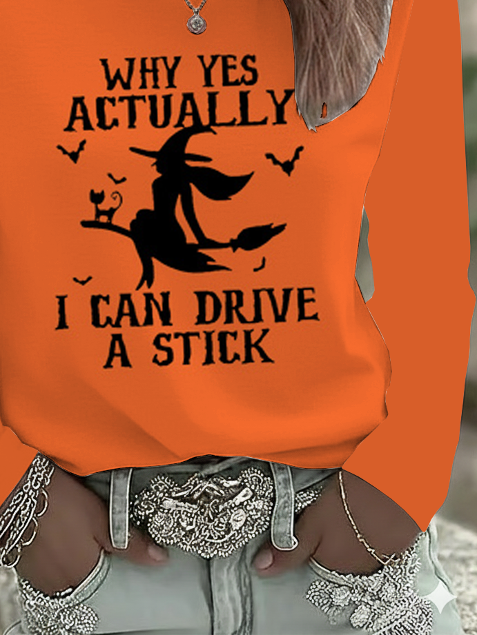 Women's Long Sleeve T-shirt Spring/Fall Orange Halloween Printing Jersey Crew Neck Daily Going Out Casual Top