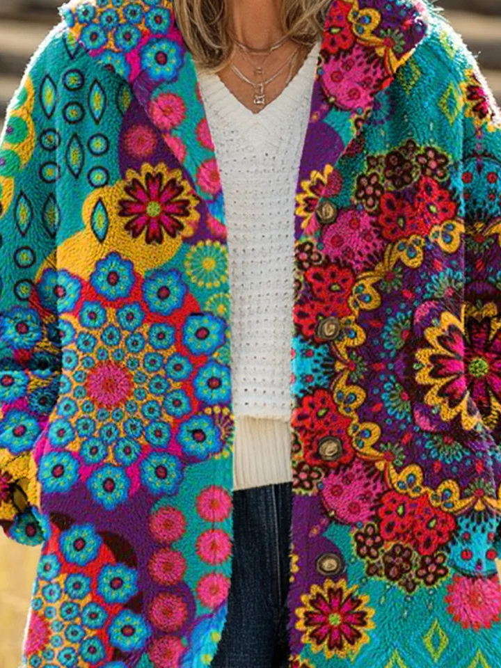 Women's Printed Casual Loose Cardigan Flannel Jacket