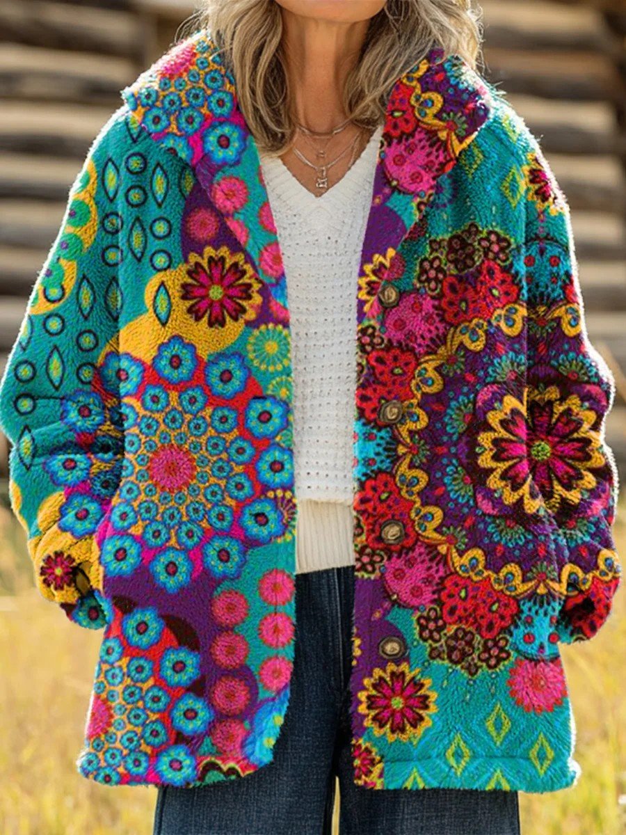 Women's Printed Casual Loose Cardigan Flannel Jacket